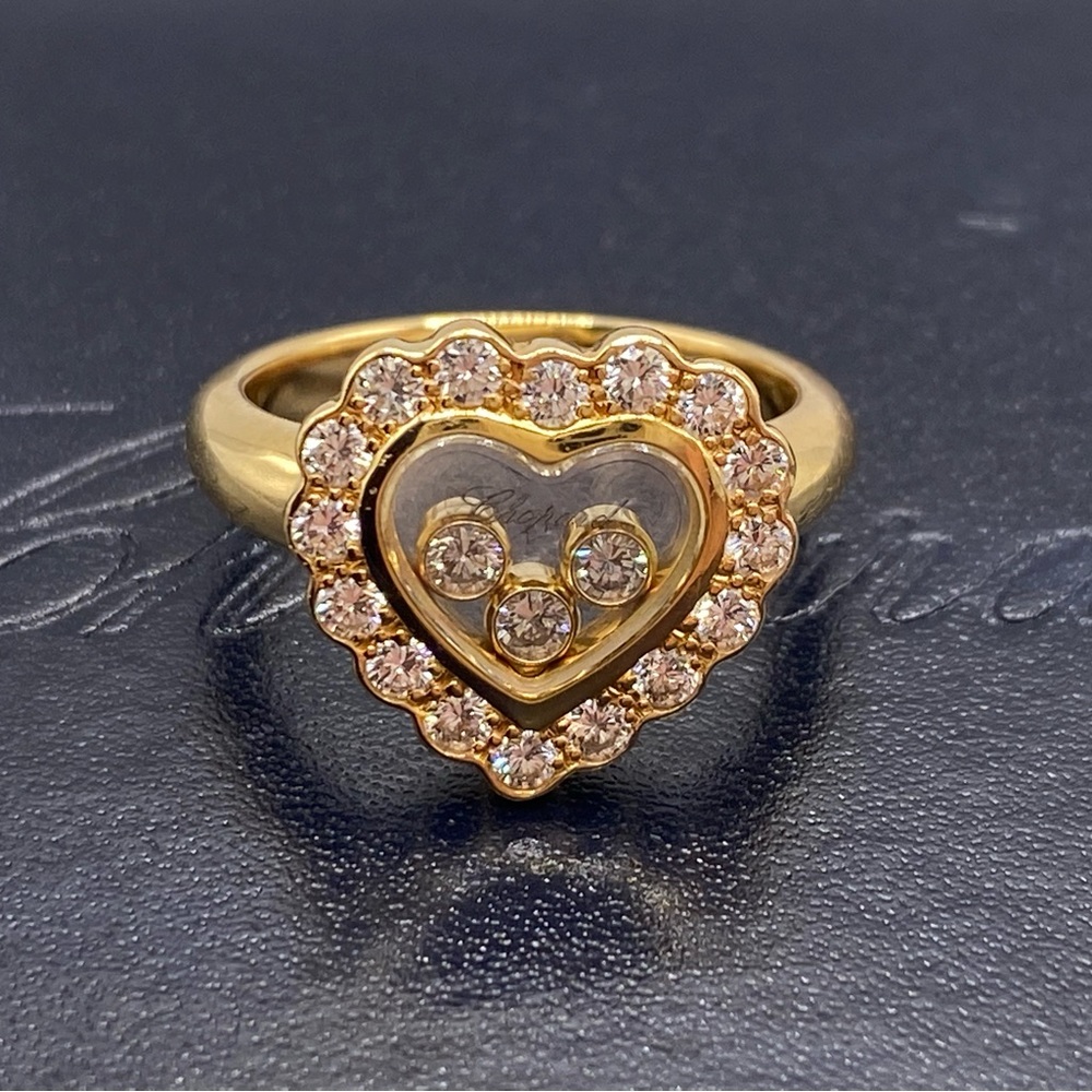 Authentic Chopard 18K Yellow Gold Happy Diamonds Heart Ladies Ring